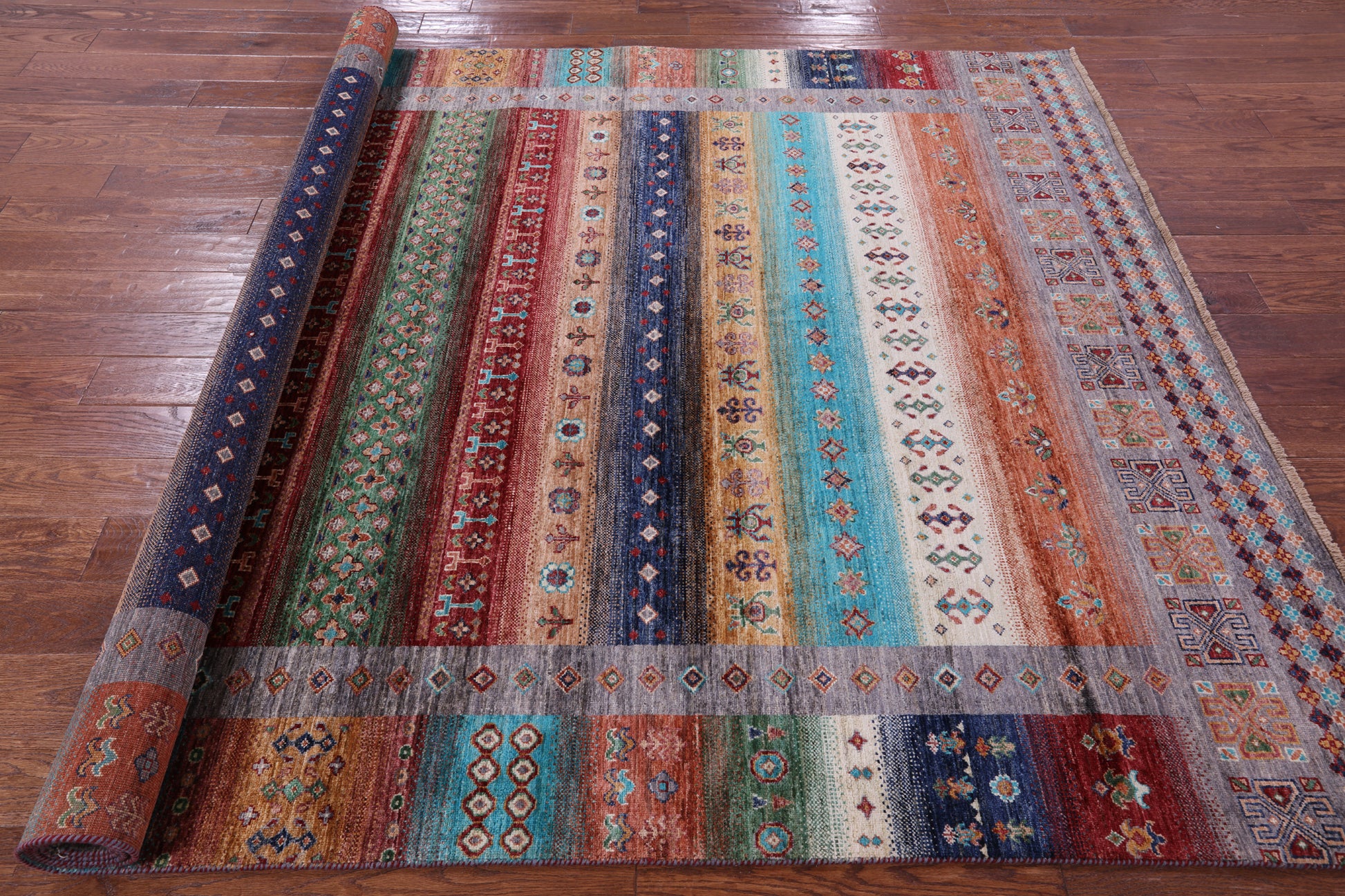 Tribal Persian Gabbeh Hand Knotted Wool Rug - 7' 0" X 10' 2" - Golden Nile