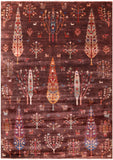 Brown Tribal Persian Gabbeh Hand Knotted Wool Rug - 6' 11" X 9' 10" - Golden Nile