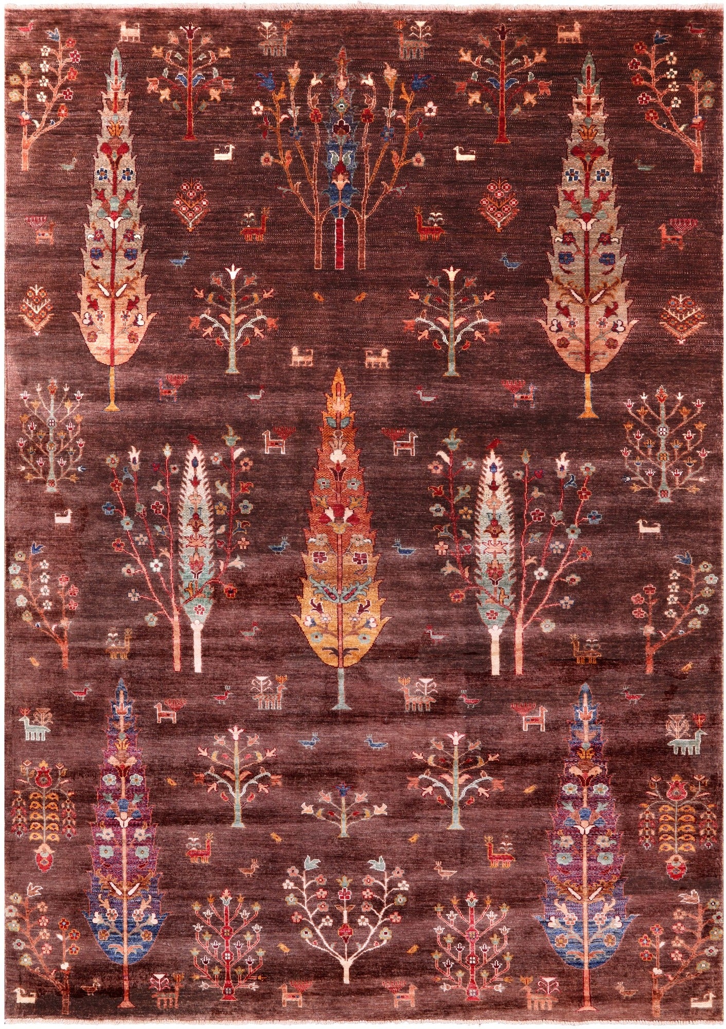 Brown Tribal Persian Gabbeh Hand Knotted Wool Rug - 6' 11" X 9' 10" - Golden Nile