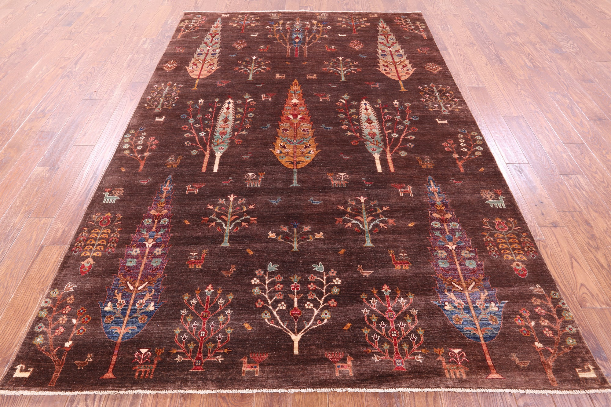 Brown Tribal Persian Gabbeh Hand Knotted Wool Rug - 6' 11" X 9' 10" - Golden Nile