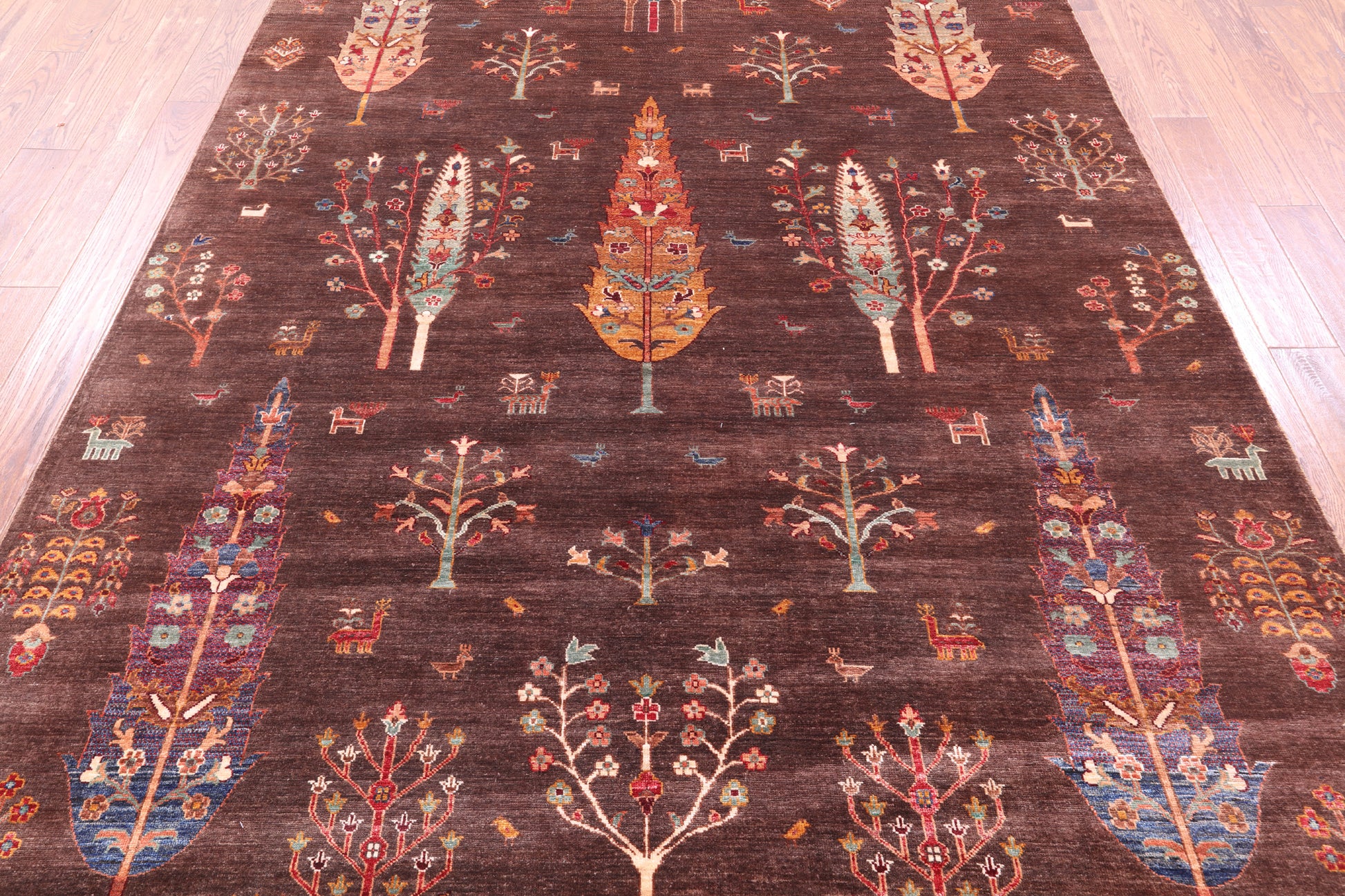 Brown Tribal Persian Gabbeh Hand Knotted Wool Rug - 6' 11" X 9' 10" - Golden Nile