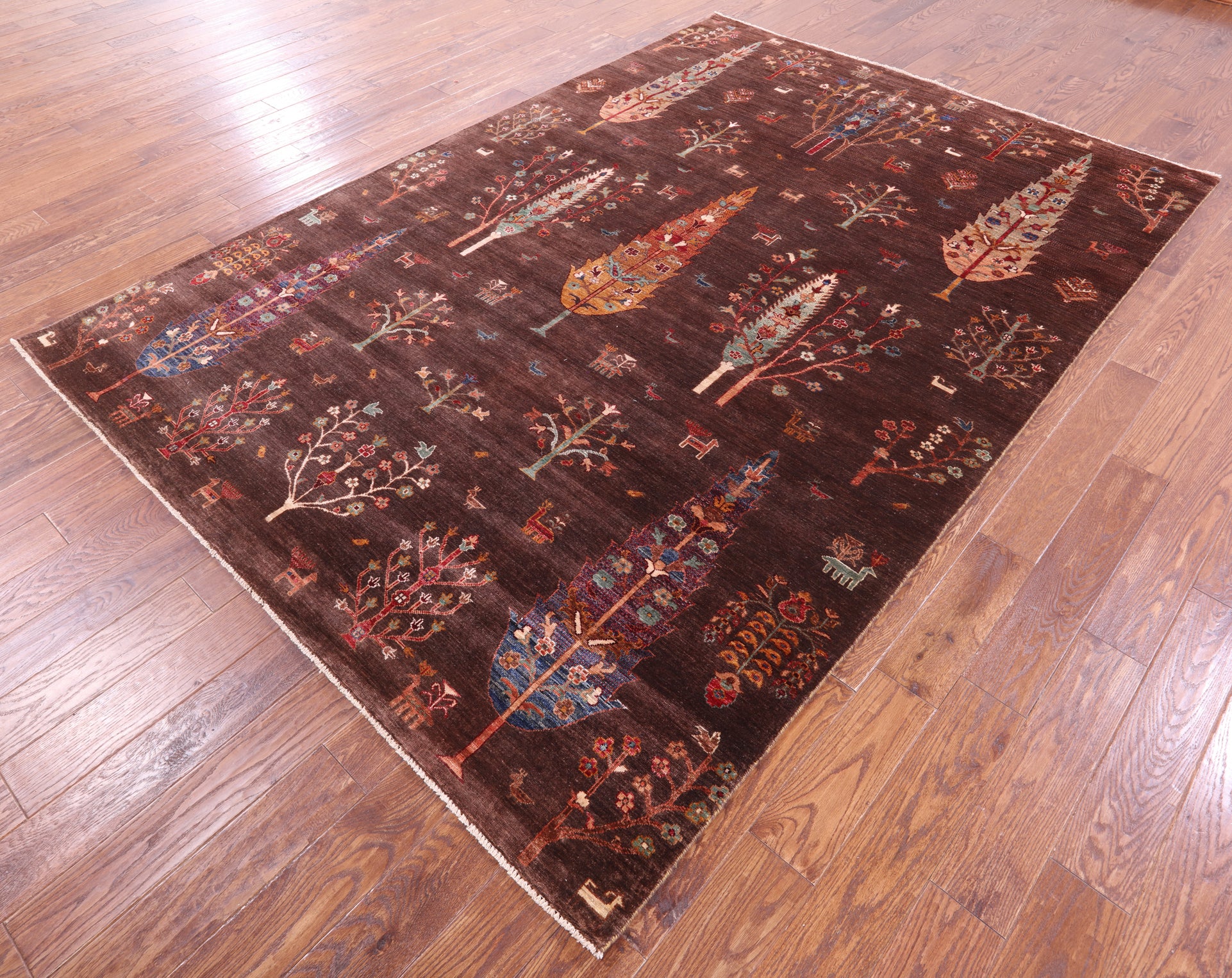 Brown Tribal Persian Gabbeh Hand Knotted Wool Rug - 6' 11" X 9' 10" - Golden Nile