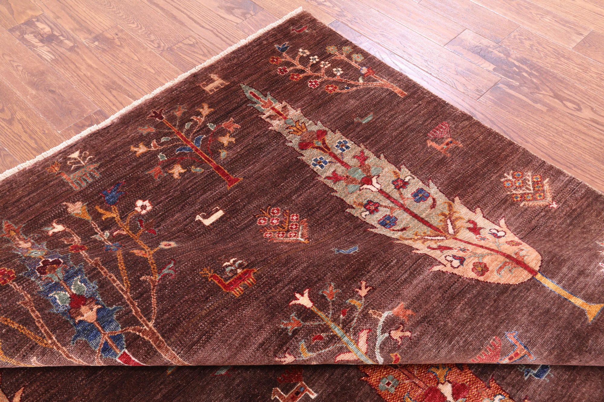 Brown Tribal Persian Gabbeh Hand Knotted Wool Rug - 6' 11" X 9' 10" - Golden Nile