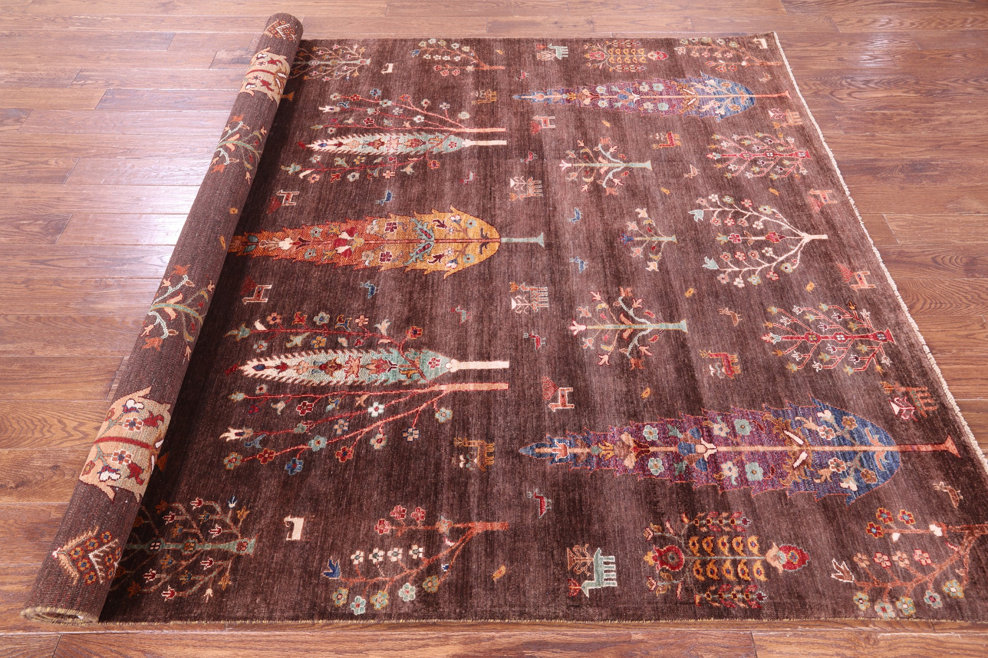 Brown Tribal Persian Gabbeh Hand Knotted Wool Rug - 6' 11" X 9' 10" - Golden Nile
