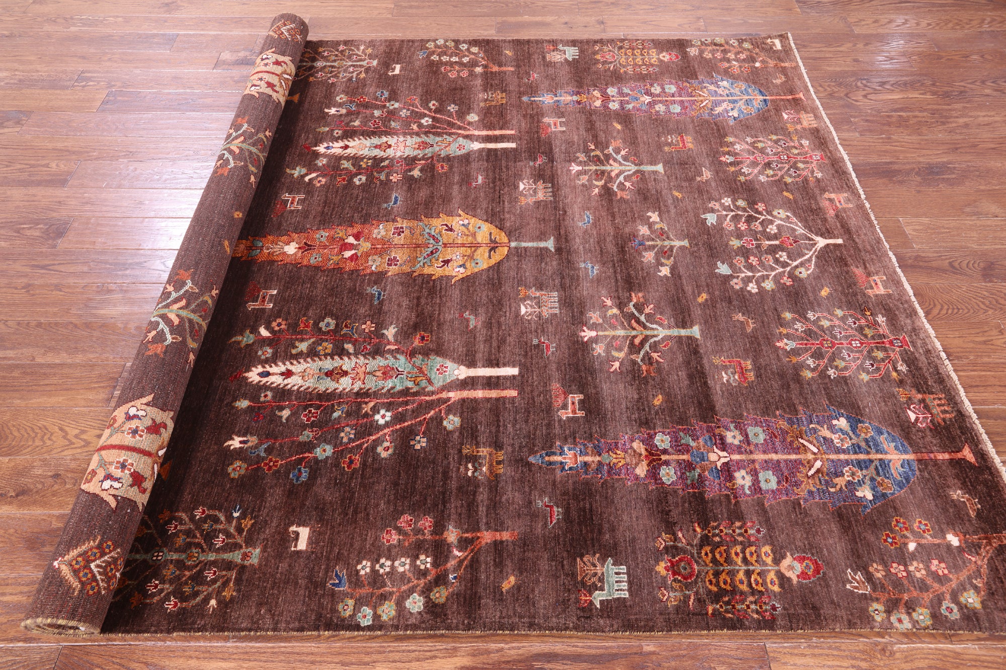 Brown Tribal Persian Gabbeh Hand Knotted Wool Rug - 6' 11" X 9' 10" - Golden Nile