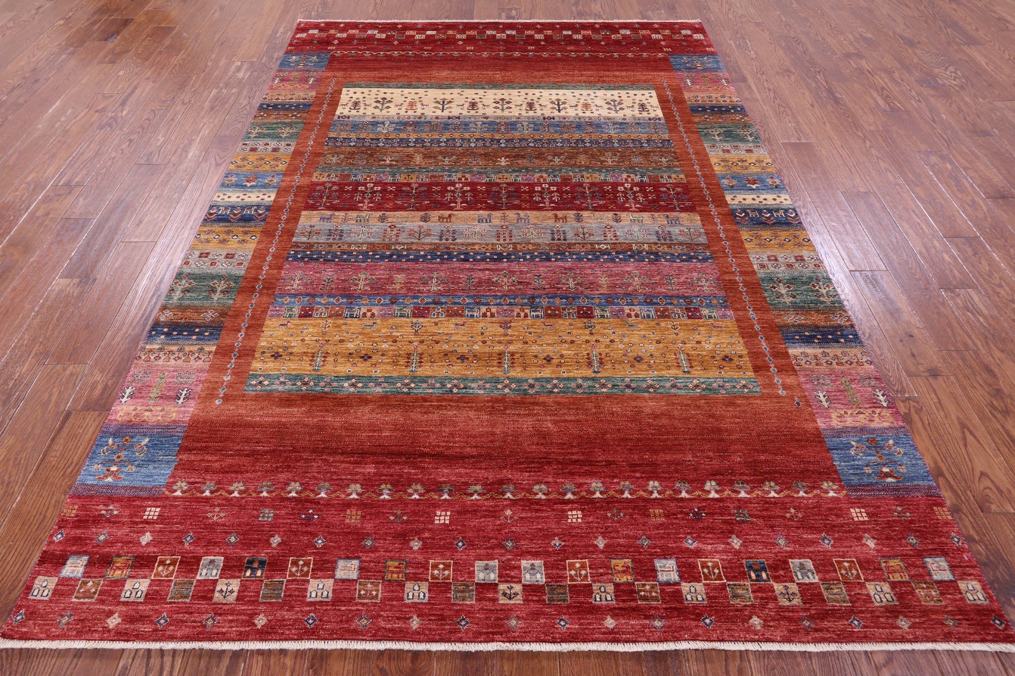 Tribal Persian Gabbeh Handmade Wool Rug - 6' 11" X 9' 7" - Golden Nile