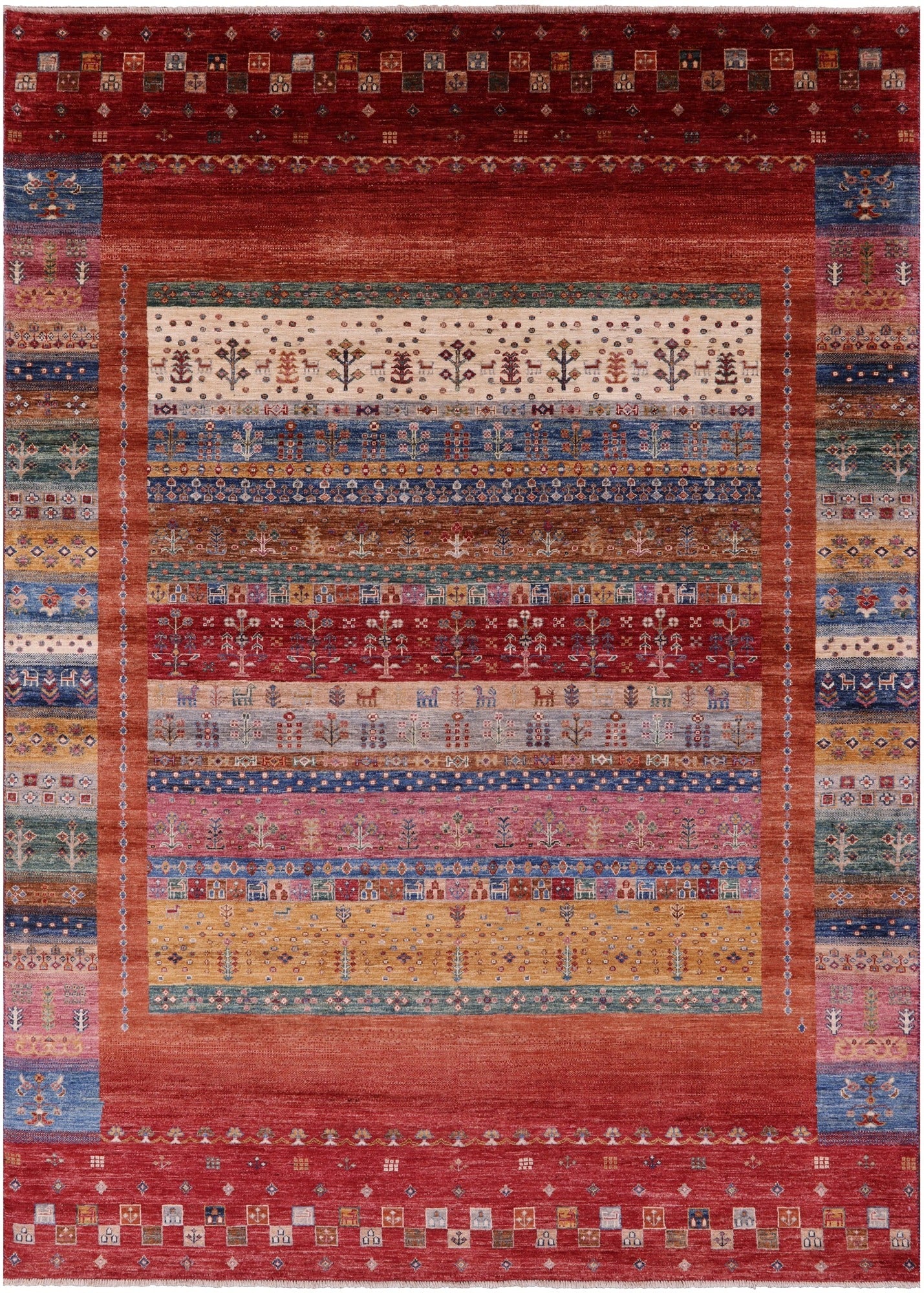 Tribal Persian Gabbeh Handmade Wool Rug - 6' 11" X 9' 7" - Golden Nile