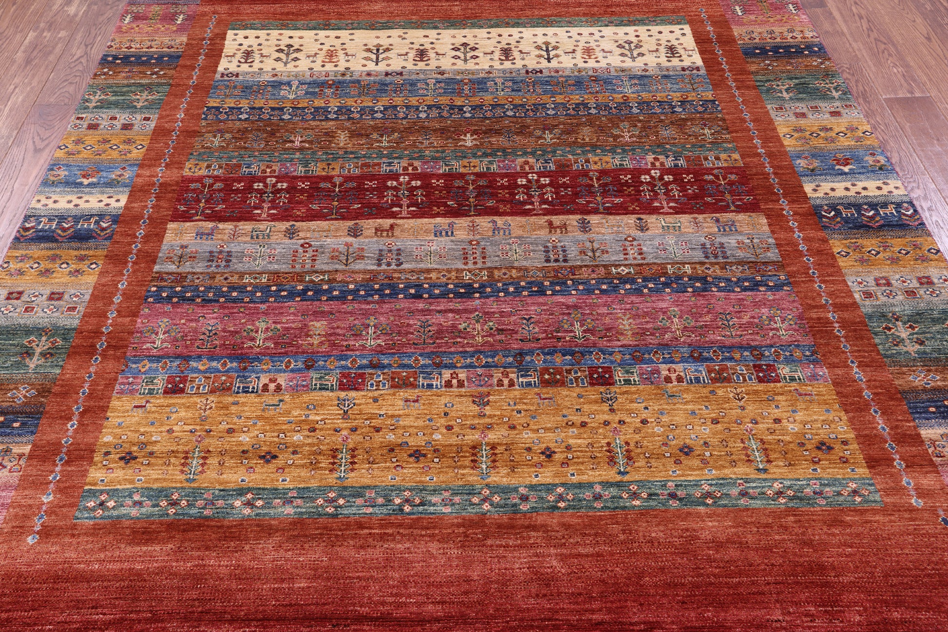 Tribal Persian Gabbeh Handmade Wool Rug - 6' 11" X 9' 7" - Golden Nile
