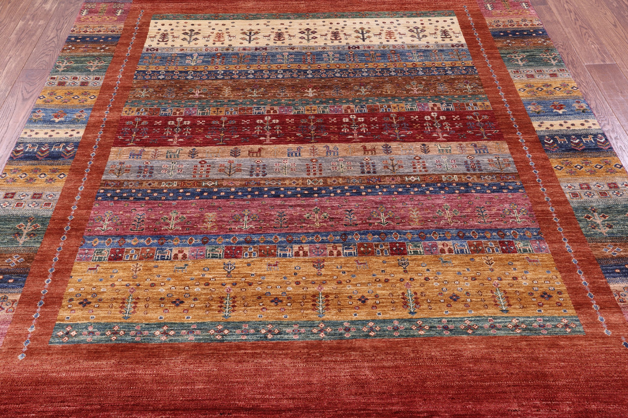 Tribal Persian Gabbeh Handmade Wool Rug - 6' 11" X 9' 7" - Golden Nile