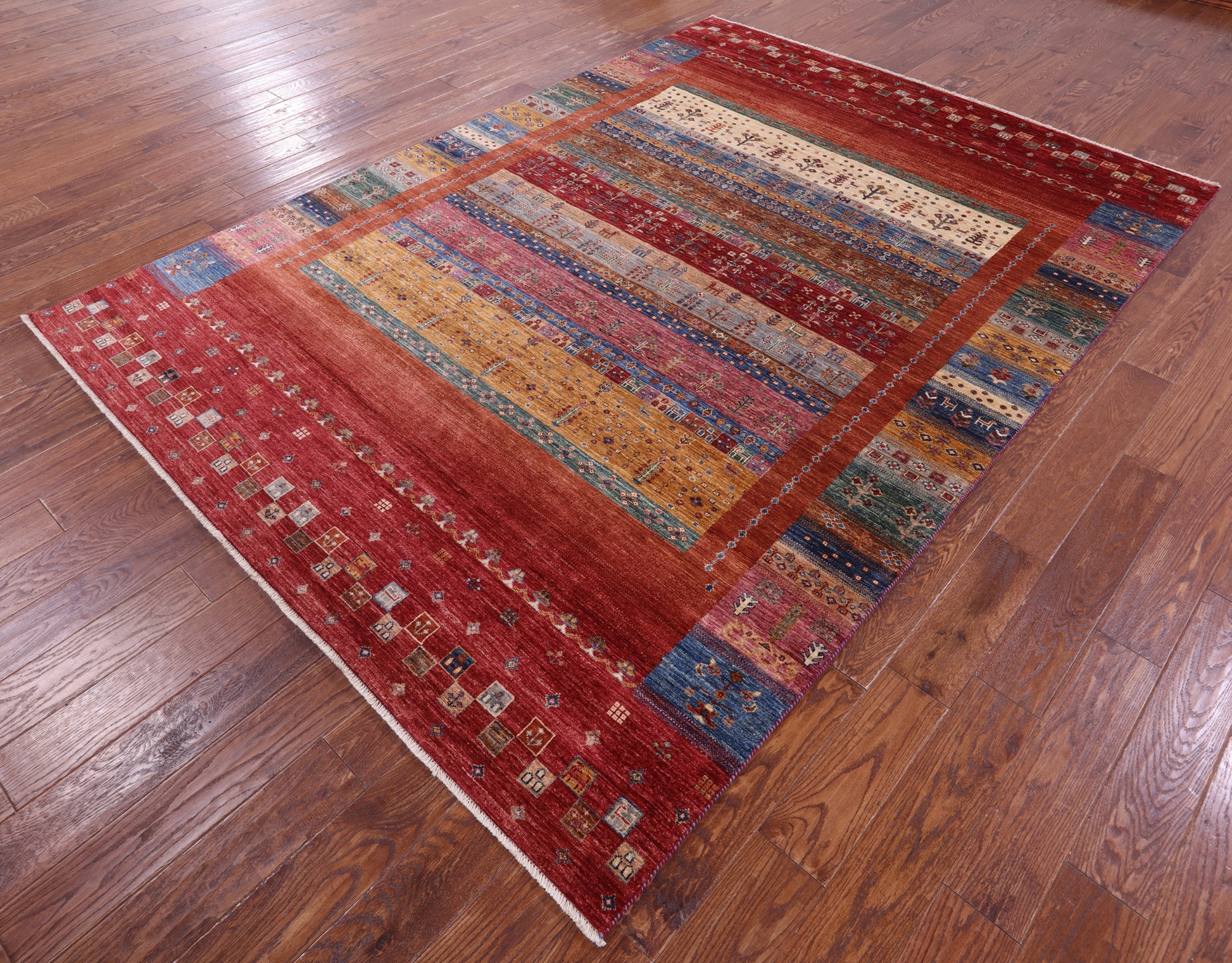 Tribal Persian Gabbeh Handmade Wool Rug - 6' 11" X 9' 7" - Golden Nile