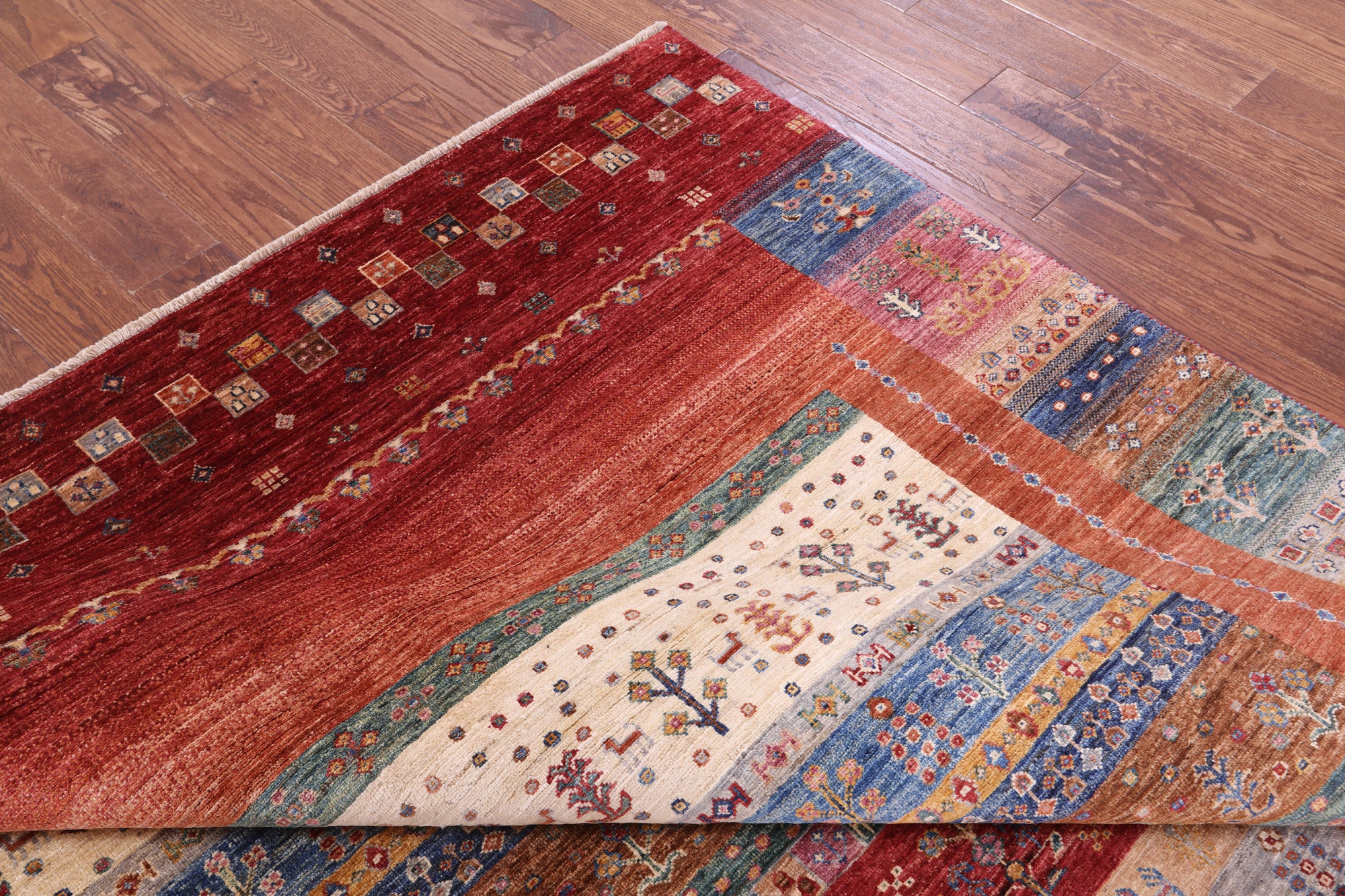 Tribal Persian Gabbeh Handmade Wool Rug - 6' 11" X 9' 7" - Golden Nile