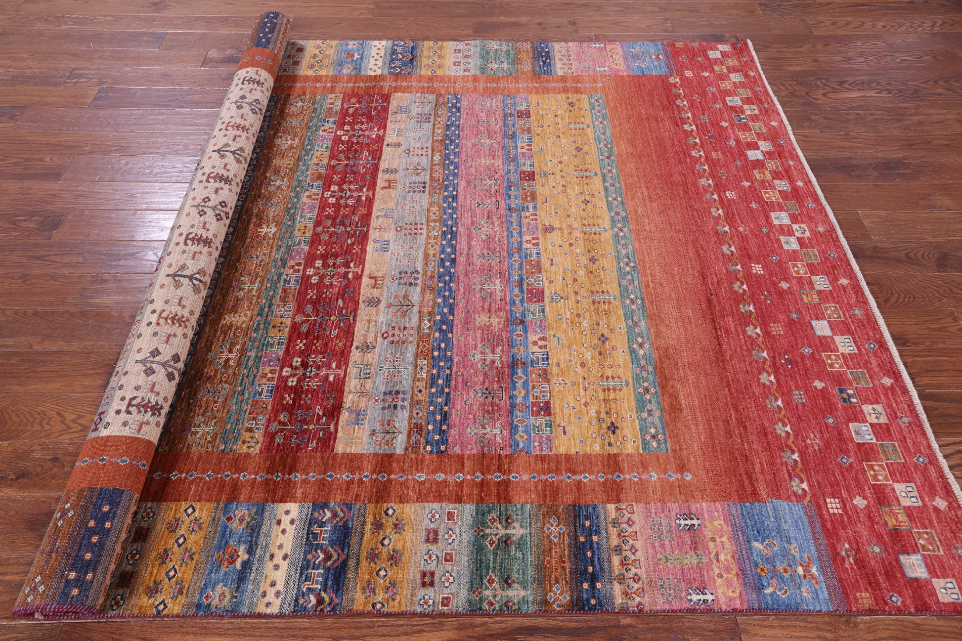 Tribal Persian Gabbeh Handmade Wool Rug - 6' 11" X 9' 7" - Golden Nile