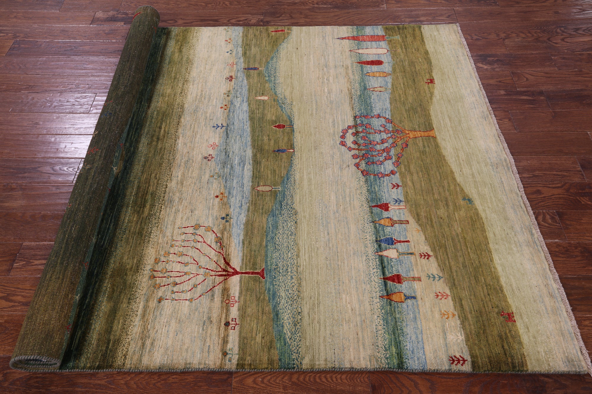 Tribal Persian Gabbeh Hand Knotted Wool Rug - 5' 7" X 8' 0" - Golden Nile