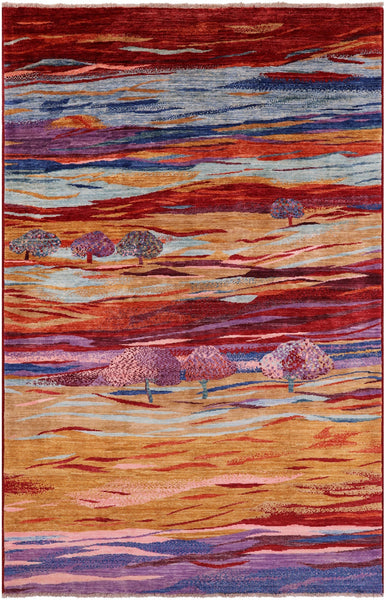 Tribal Persian Gabbeh Handmade Wool Rug - 5' 9" X 8' 10" - Golden Nile