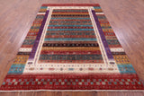 Persian Gabbeh Tribal Hand Knotted Wool Rug - 7' 1" X 10' 0" - Golden Nile