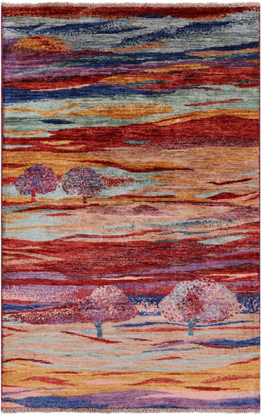 Tribal Persian Gabbeh Handmade Wool Rug - 3' 3" X 4' 10" - Golden Nile