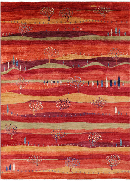 Persian Tribal Gabbeh Handmade Wool Rug - 9' 8" X 13' 5" - Golden Nile