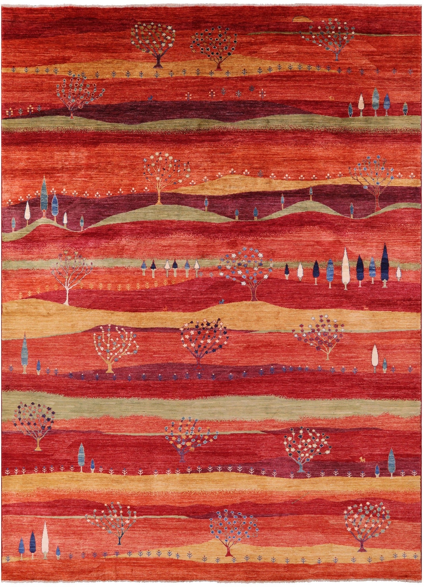 Persian Tribal Gabbeh Handmade Wool Rug - 9' 8" X 13' 5" - Golden Nile