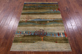 Tribal Persian Gabbeh Hand Knotted Wool Rug - 4' 0" X 5' 10" - Golden Nile