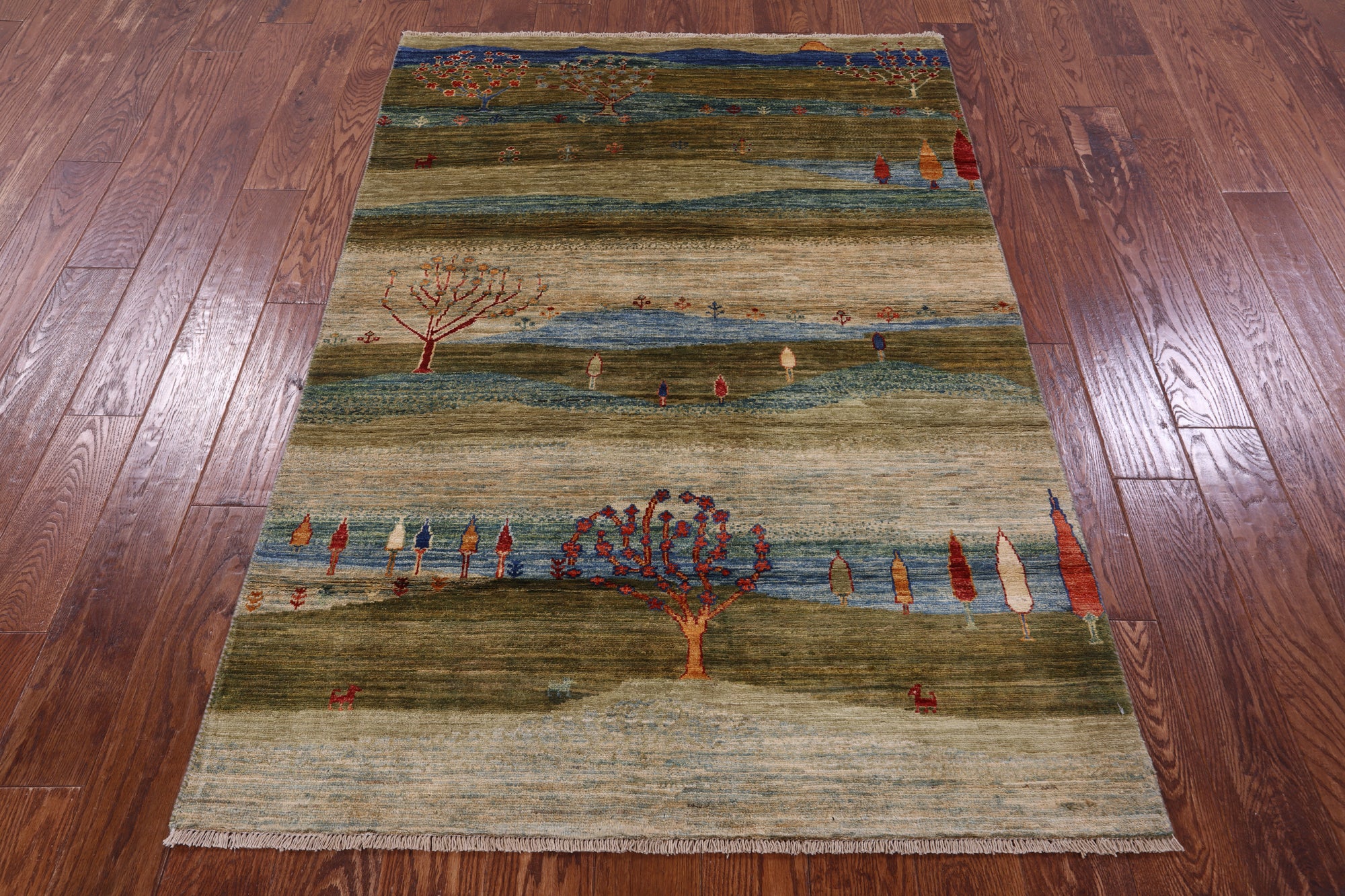 Tribal Persian Gabbeh Hand Knotted Wool Rug - 4' 0" X 5' 10" - Golden Nile