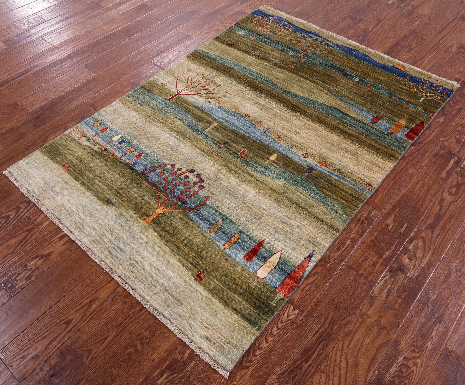 Tribal Persian Gabbeh Hand Knotted Wool Rug - 4' 0" X 5' 10" - Golden Nile