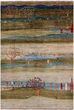 Tribal Persian Gabbeh Hand Knotted Wool Rug - 4' 0" X 5' 10" - Golden Nile