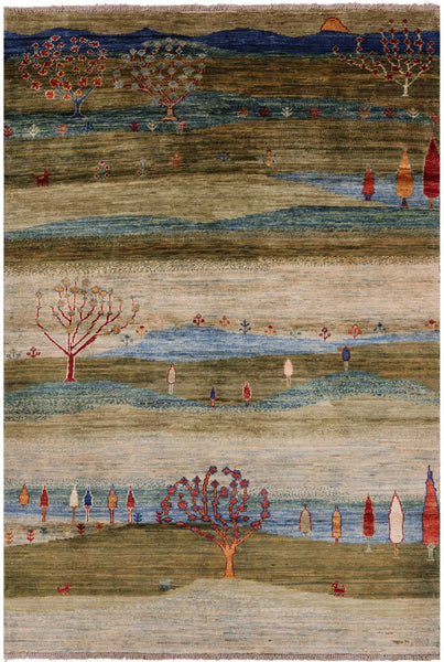 Tribal Persian Gabbeh Hand Knotted Wool Rug - 4' 0" X 5' 10" - Golden Nile