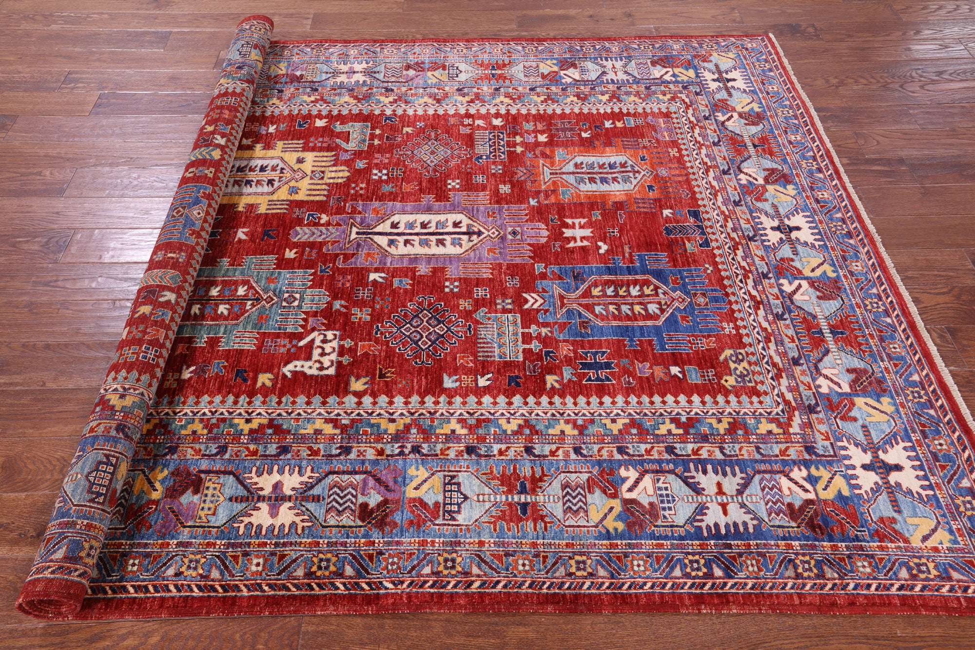 Red Persian Fine Serapi Hand Knotted Wool Rug - 6' 5" X 8' 0" - Golden Nile