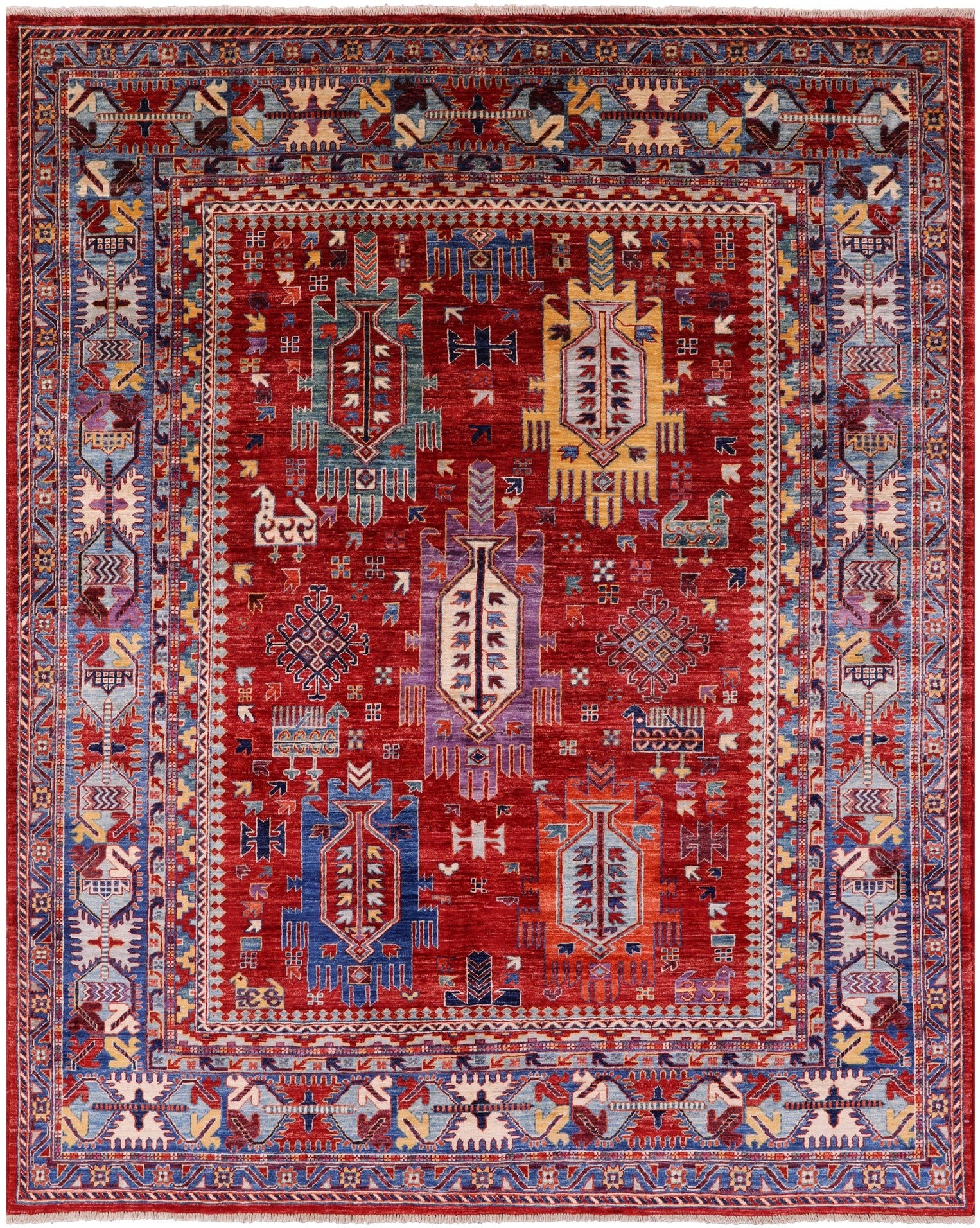 Red Persian Fine Serapi Hand Knotted Wool Rug - 6' 5" X 8' 0" - Golden Nile