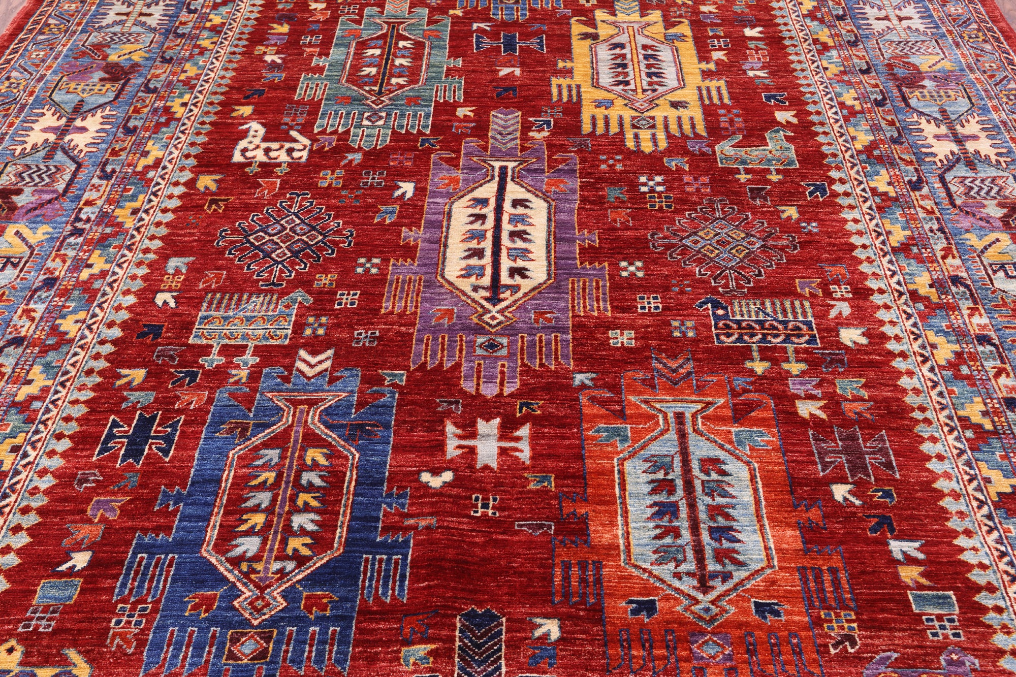 Red Persian Fine Serapi Hand Knotted Wool Rug - 6' 5" X 8' 0" - Golden Nile