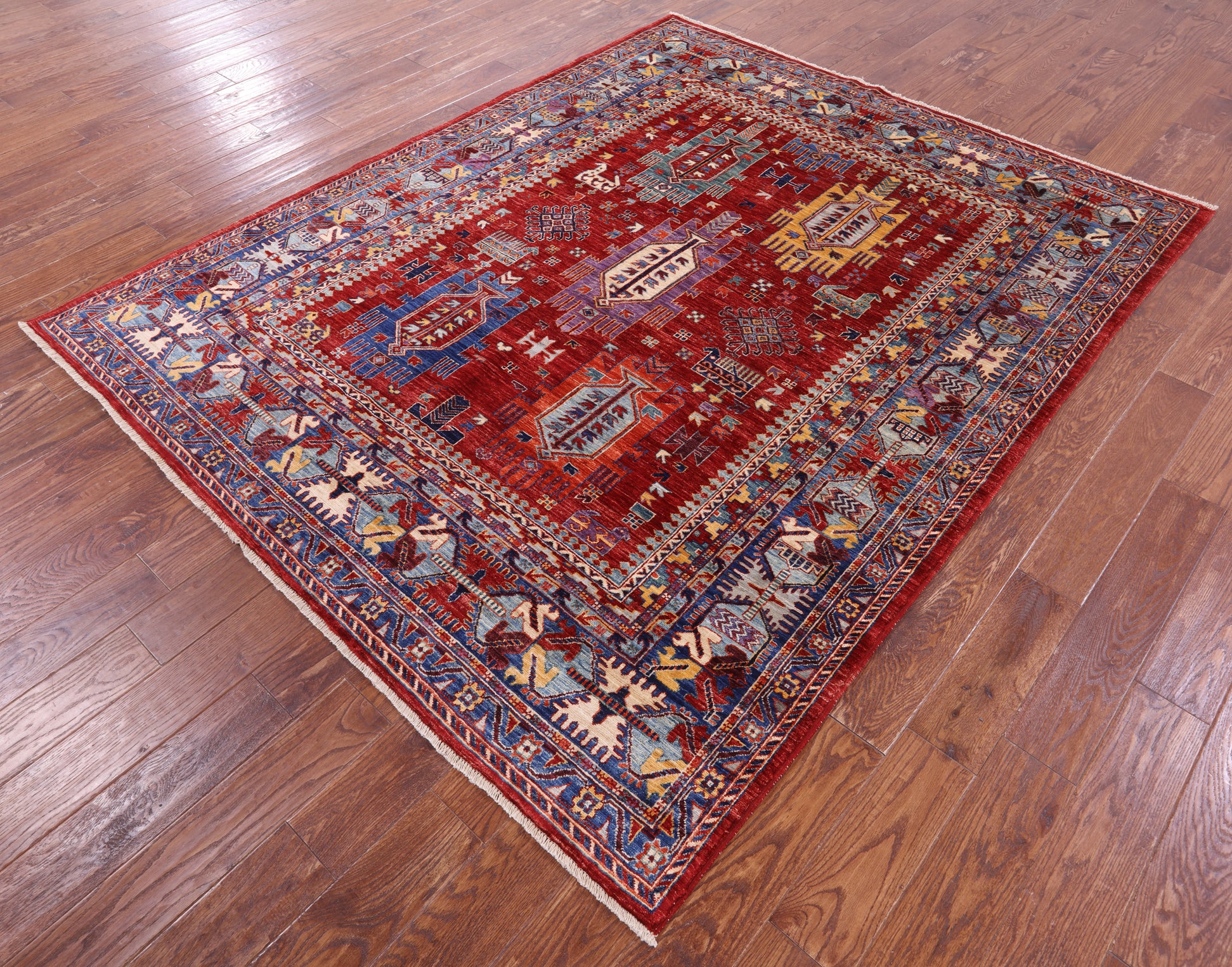 Red Persian Fine Serapi Hand Knotted Wool Rug - 6' 5" X 8' 0" - Golden Nile