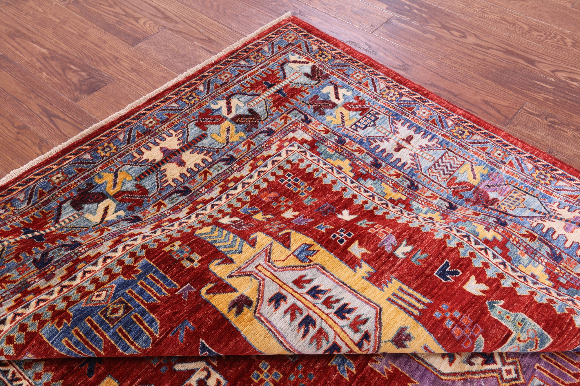Red Persian Fine Serapi Hand Knotted Wool Rug - 6' 5" X 8' 0" - Golden Nile