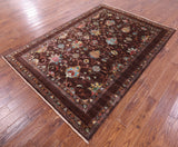 Brown Peshawar Hand Knotted Wool Rug - 5' 8" X 8' 1" - Golden Nile