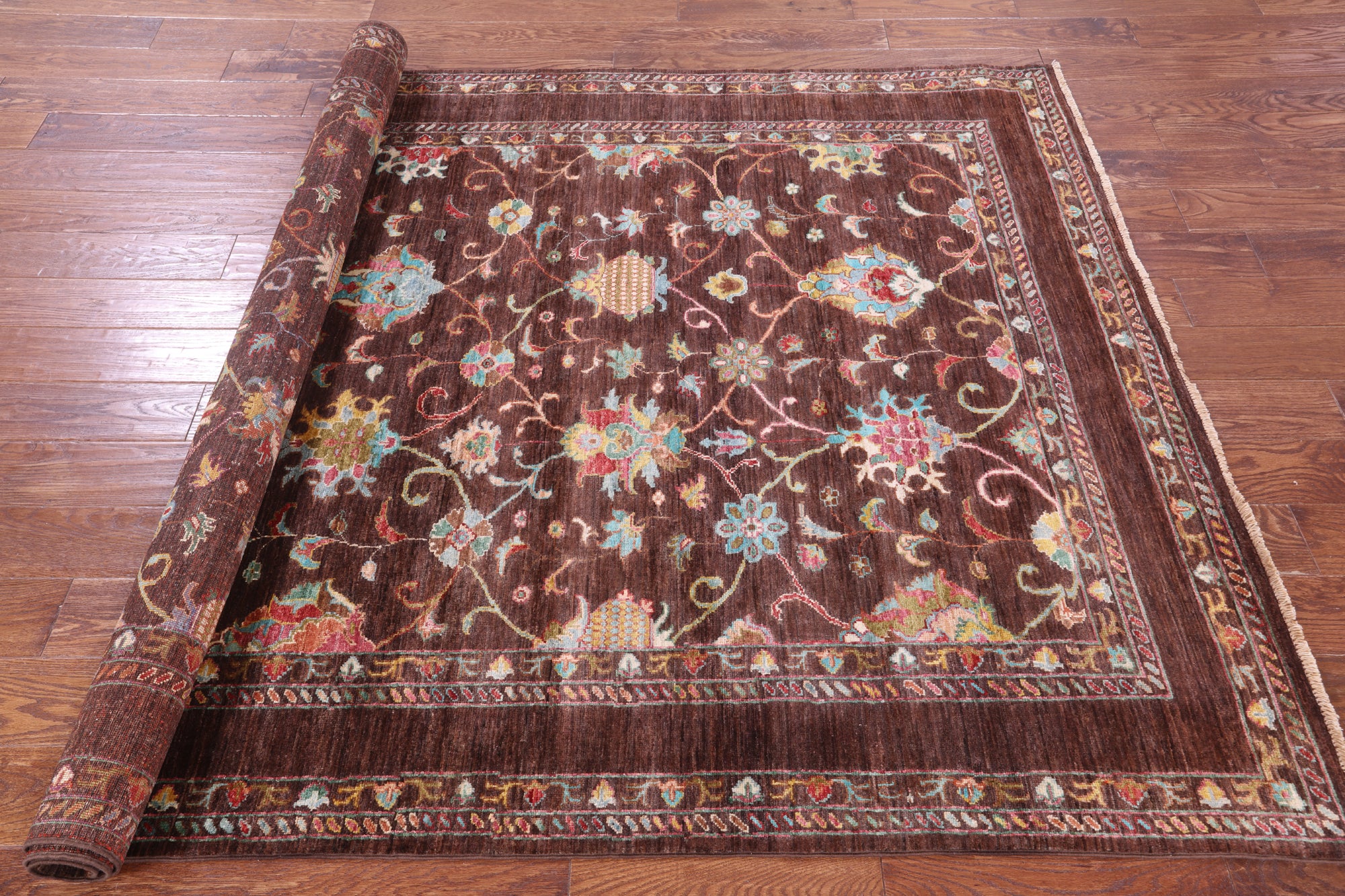 Brown Peshawar Hand Knotted Wool Rug - 5' 8" X 8' 1" - Golden Nile