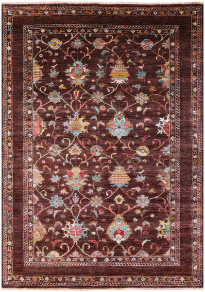 Brown Peshawar Hand Knotted Wool Rug - 5' 8" X 8' 1" - Golden Nile