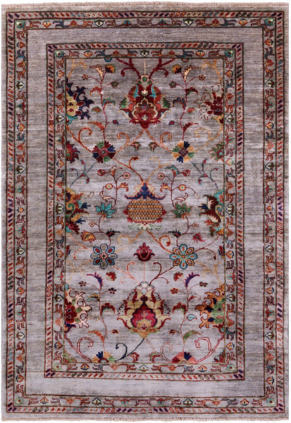 Peshawar Hand Knotted Wool Rug - 4' 1" X 5' 11" - Golden Nile