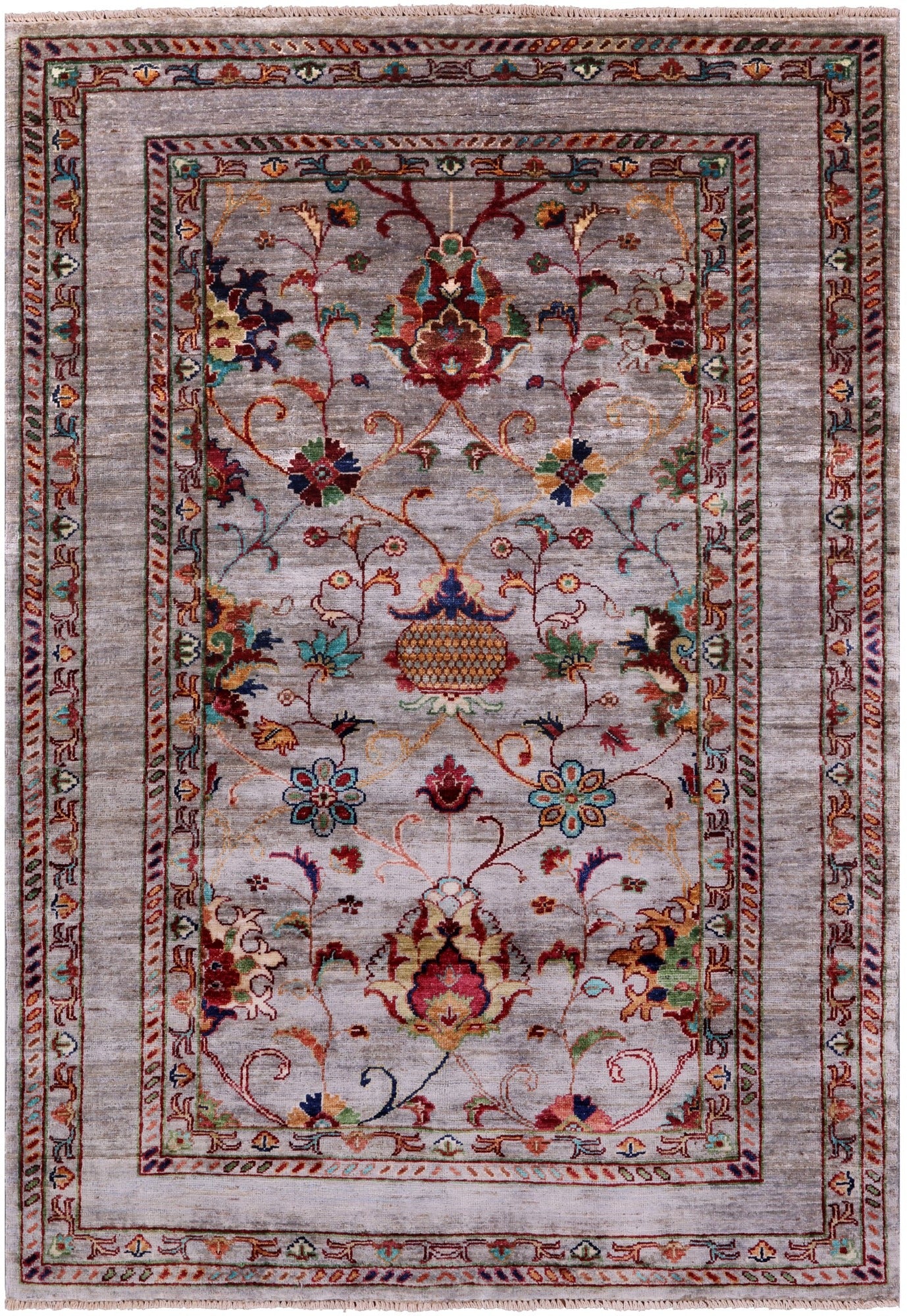 Peshawar Hand Knotted Wool Rug - 4' 1" X 5' 11" - Golden Nile