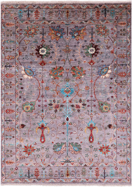 Grey Peshawar Hand Knotted Wool Rug - 4' 10" X 6' 9" - Golden Nile