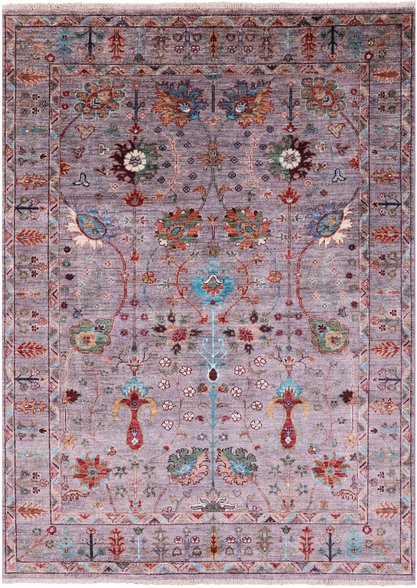 Grey Peshawar Hand Knotted Wool Rug - 4' 10" X 6' 9" - Golden Nile