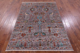 Grey Peshawar Hand Knotted Wool Rug - 4' 10" X 6' 9" - Golden Nile
