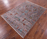 Grey Peshawar Hand Knotted Wool Rug - 4' 10" X 6' 9" - Golden Nile