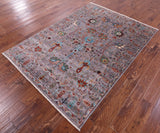 Grey Peshawar Hand Knotted Wool Rug - 4' 10" X 6' 9" - Golden Nile