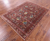 Brown Peshawar Hand Knotted Wool Rug - 5' 1" X 6' 9" - Golden Nile