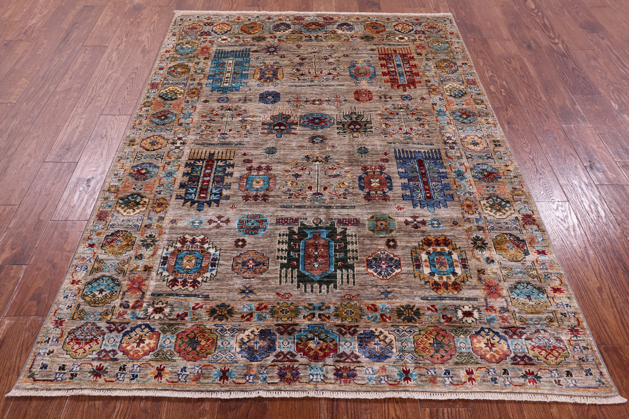 Turkmen Ersari Hand Knotted Wool Rug - 5' 0" X 6' 8" - Golden Nile
