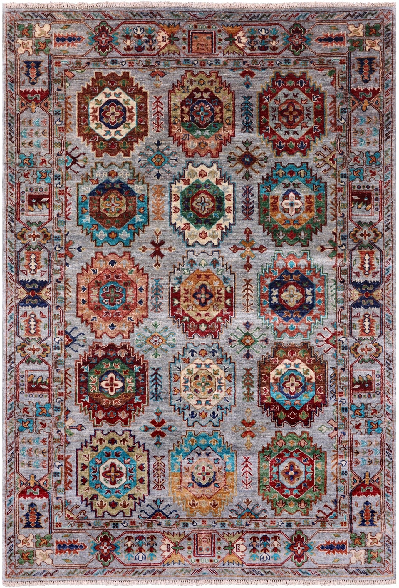 Turkmen Ersari Handmade Wool Rug - 4' 0" X 5' 11" - Golden Nile