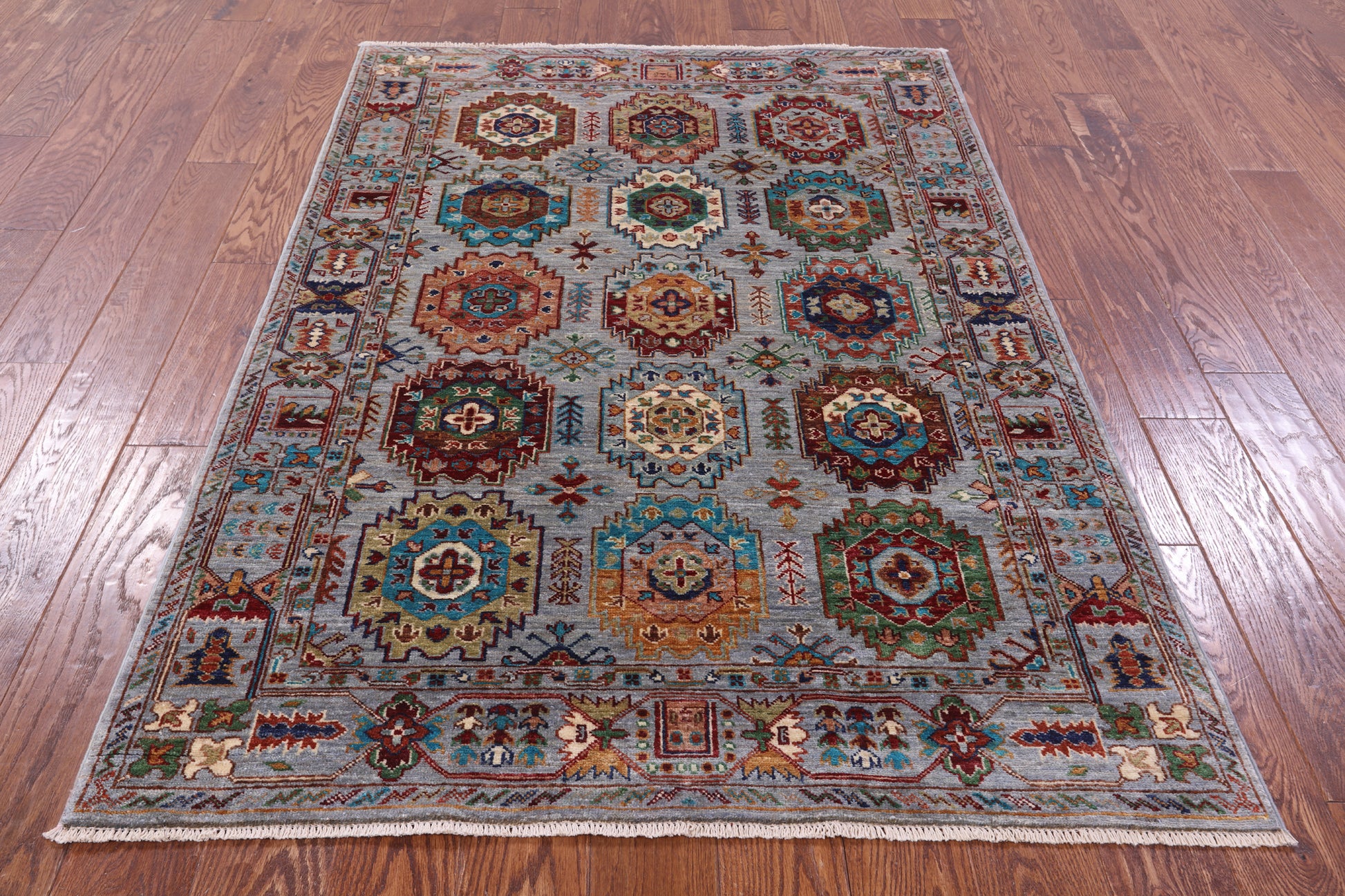 Turkmen Ersari Handmade Wool Rug - 4' 0" X 5' 11" - Golden Nile