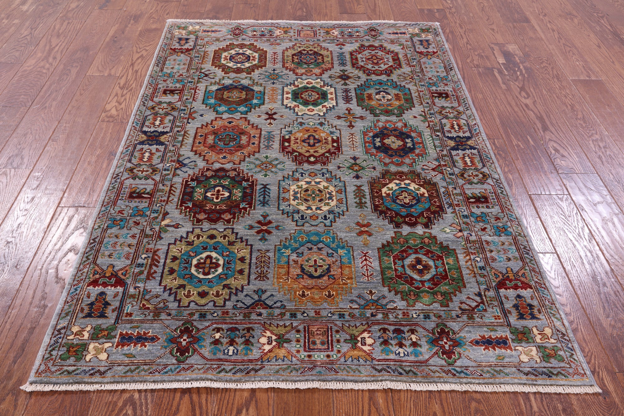Turkmen Ersari Handmade Wool Rug - 4' 0" X 5' 11" - Golden Nile