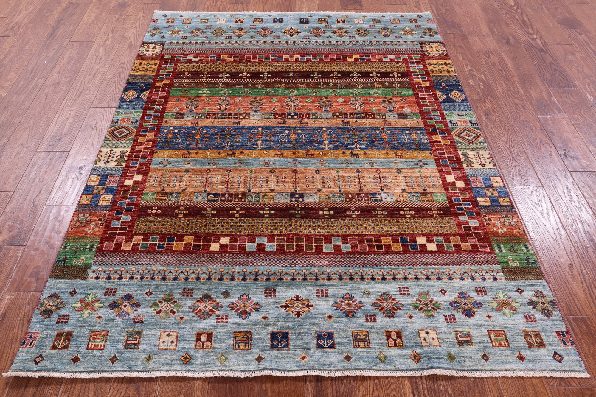 Persian Gabbeh Tribal Handmade Wool Rug - 5' 0" X 6' 8" - Golden Nile