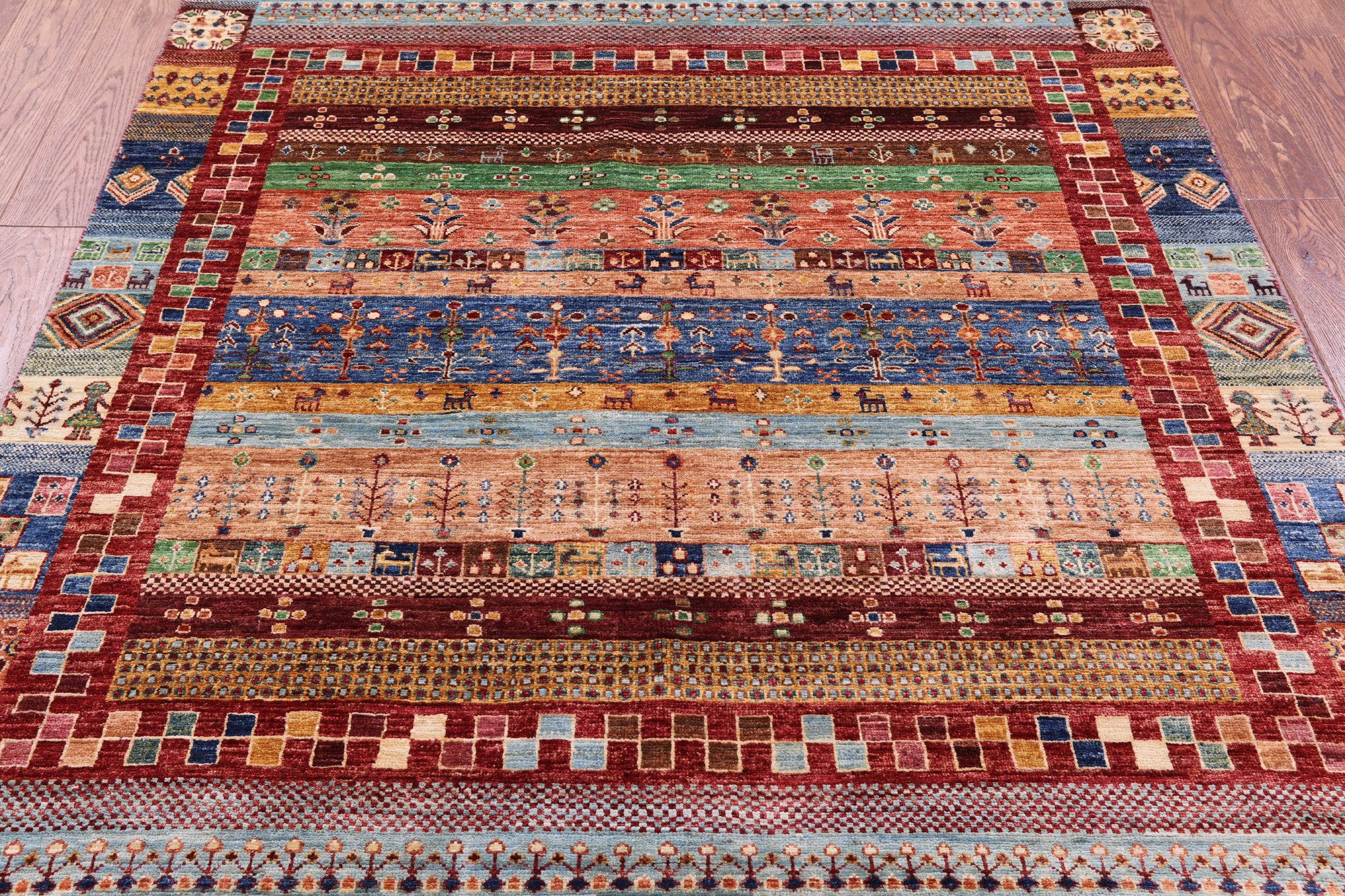 Persian Gabbeh Tribal Handmade Wool Rug - 5' 0" X 6' 8" - Golden Nile