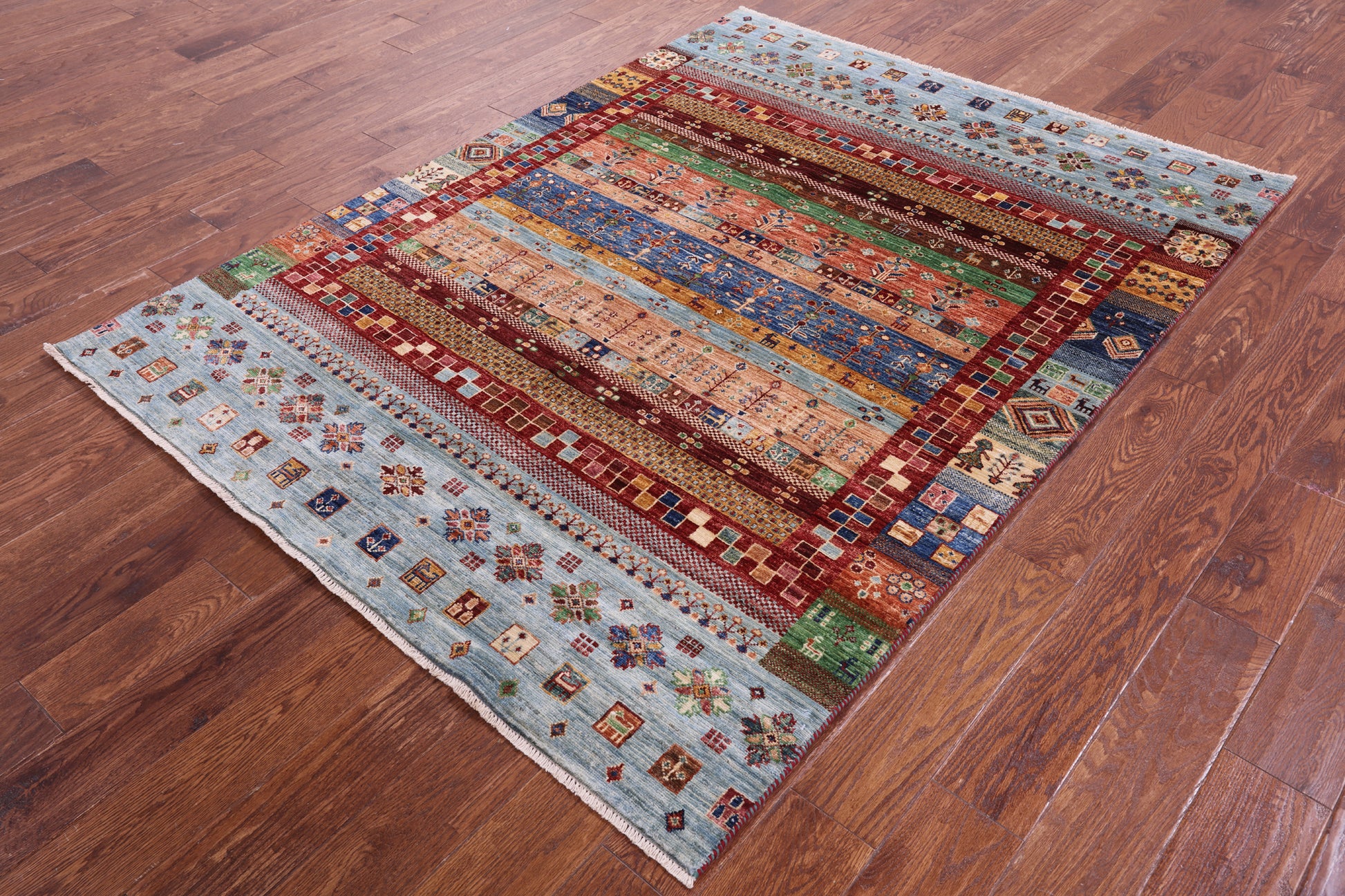 Persian Gabbeh Tribal Handmade Wool Rug - 5' 0" X 6' 8" - Golden Nile